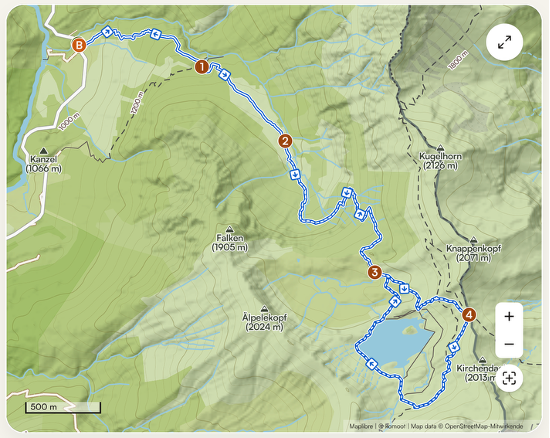 Komoot-Karte der Wanderung vom Giebelhaus zum Schrecksee